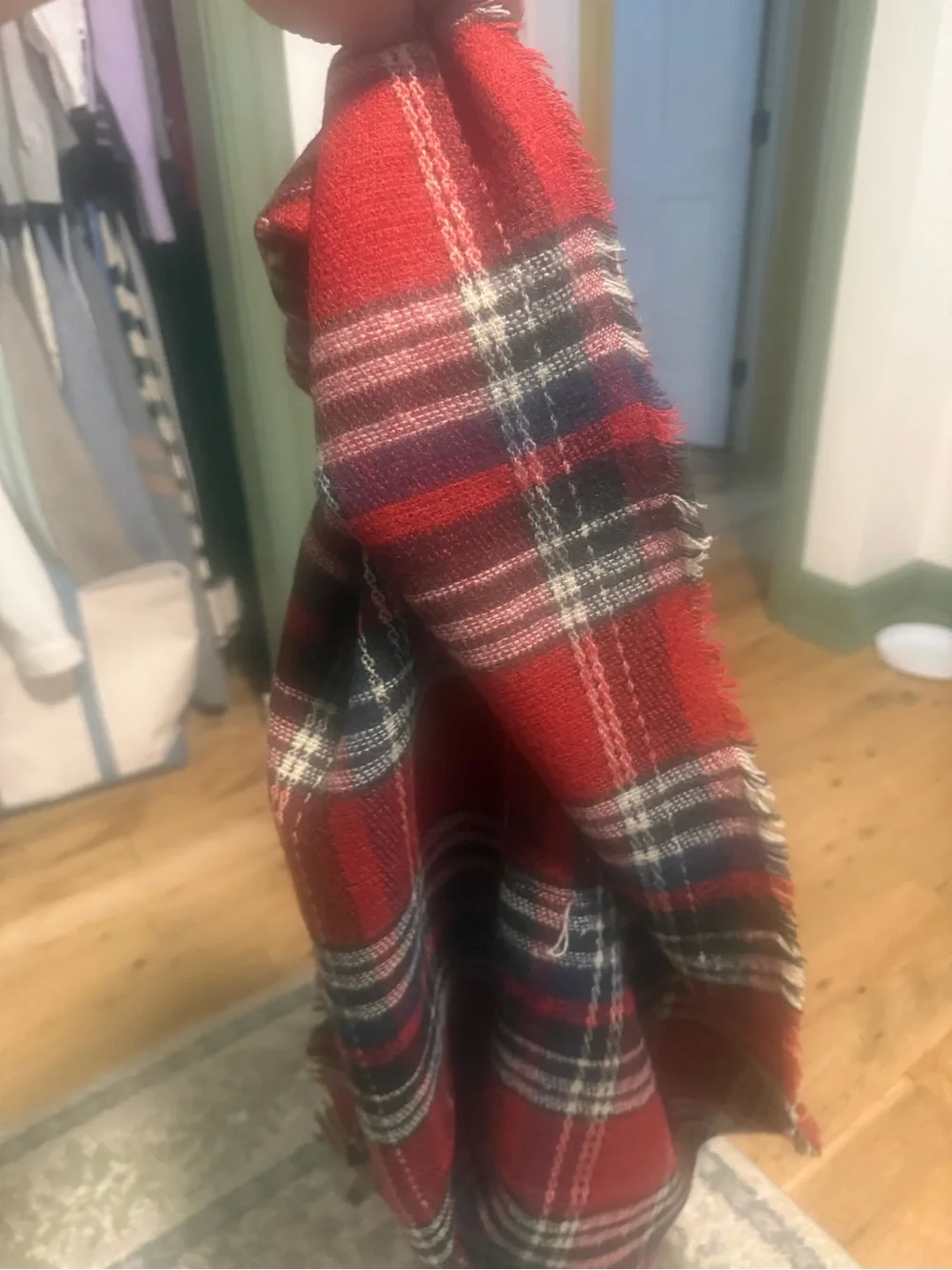 Red Plaid Fringe Scarf